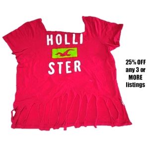 Fringe Tee Shirt Cutout Short Sleeve Distressed Unique Size XL Hollister Graphic